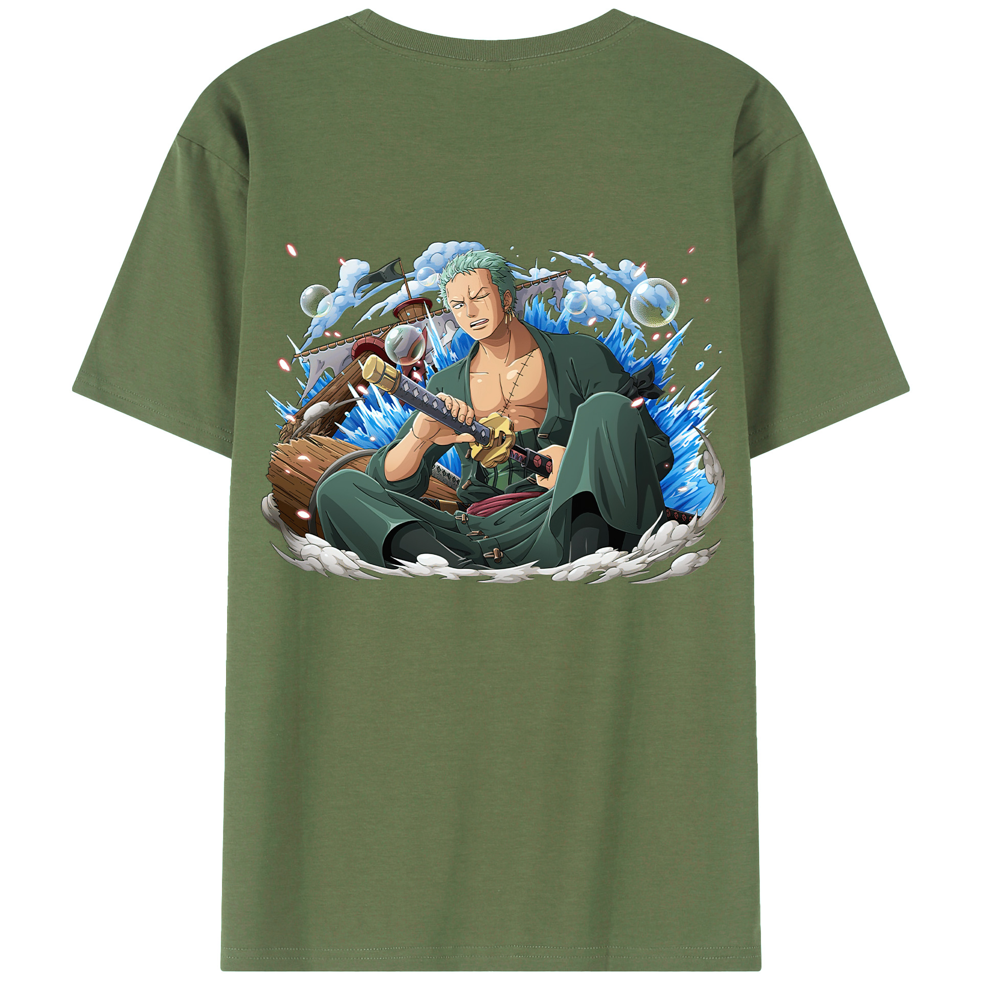 ワンピース ロロノア・ゾロ ONE PIECE Roronoa Zoro 綿100％ メンズ半袖Tシャツ（バックプリント） 通気性